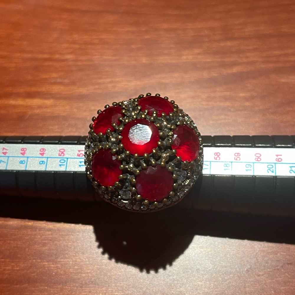 Ottoman Silver ring with faux ruby and topaz Size 7